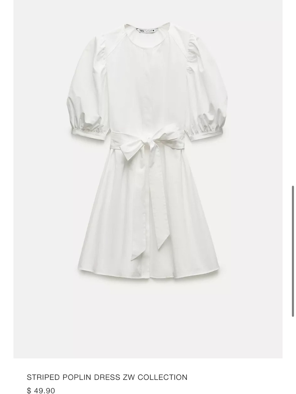 Zara puff sleeve poplin dress NWT